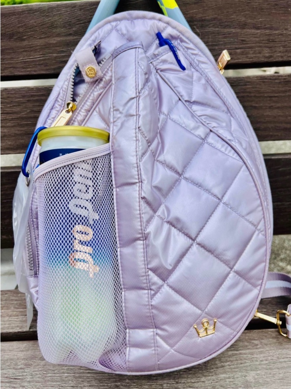 Quilted Lilac Women's Backpack with Gold Accents